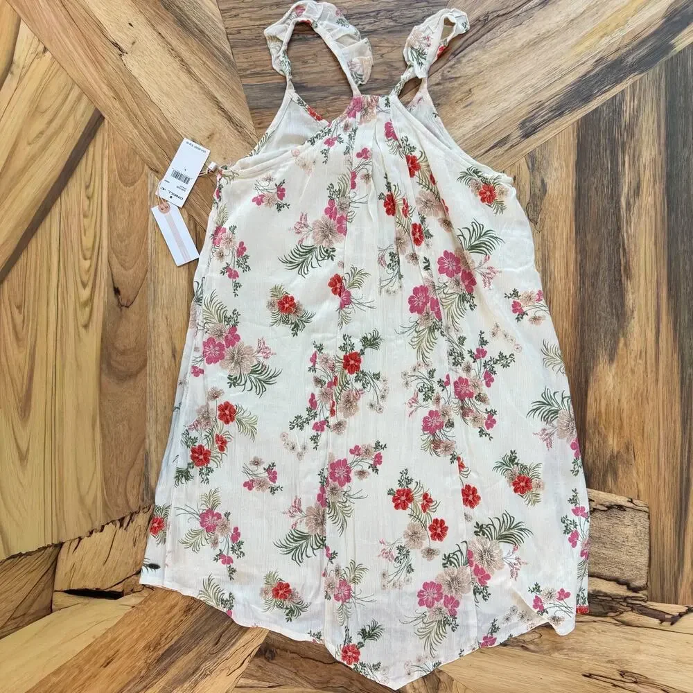 NWT O'Neill Ashley Floral High-Low Dress Girls L White Sundress Cotton Lined
